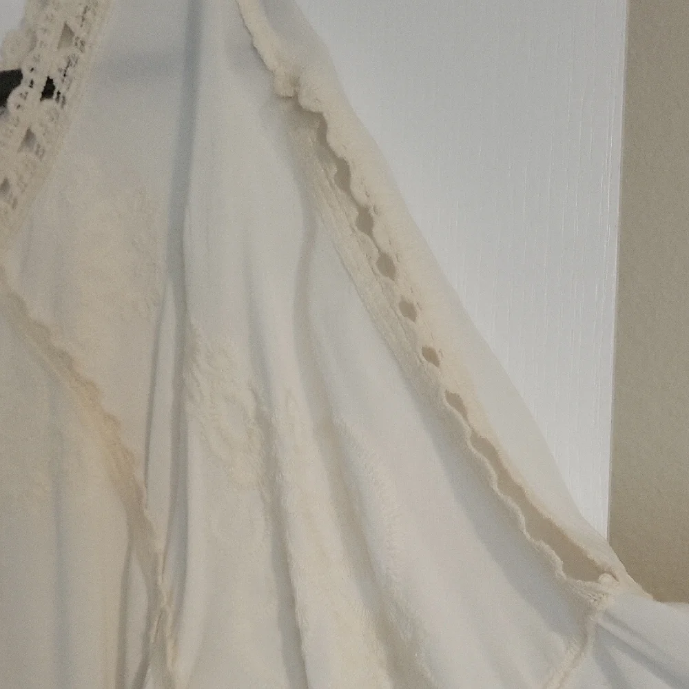 Democracy Cream Lace Trim Boho Blouse Size L Crochet Detail - Picture 5 of 12